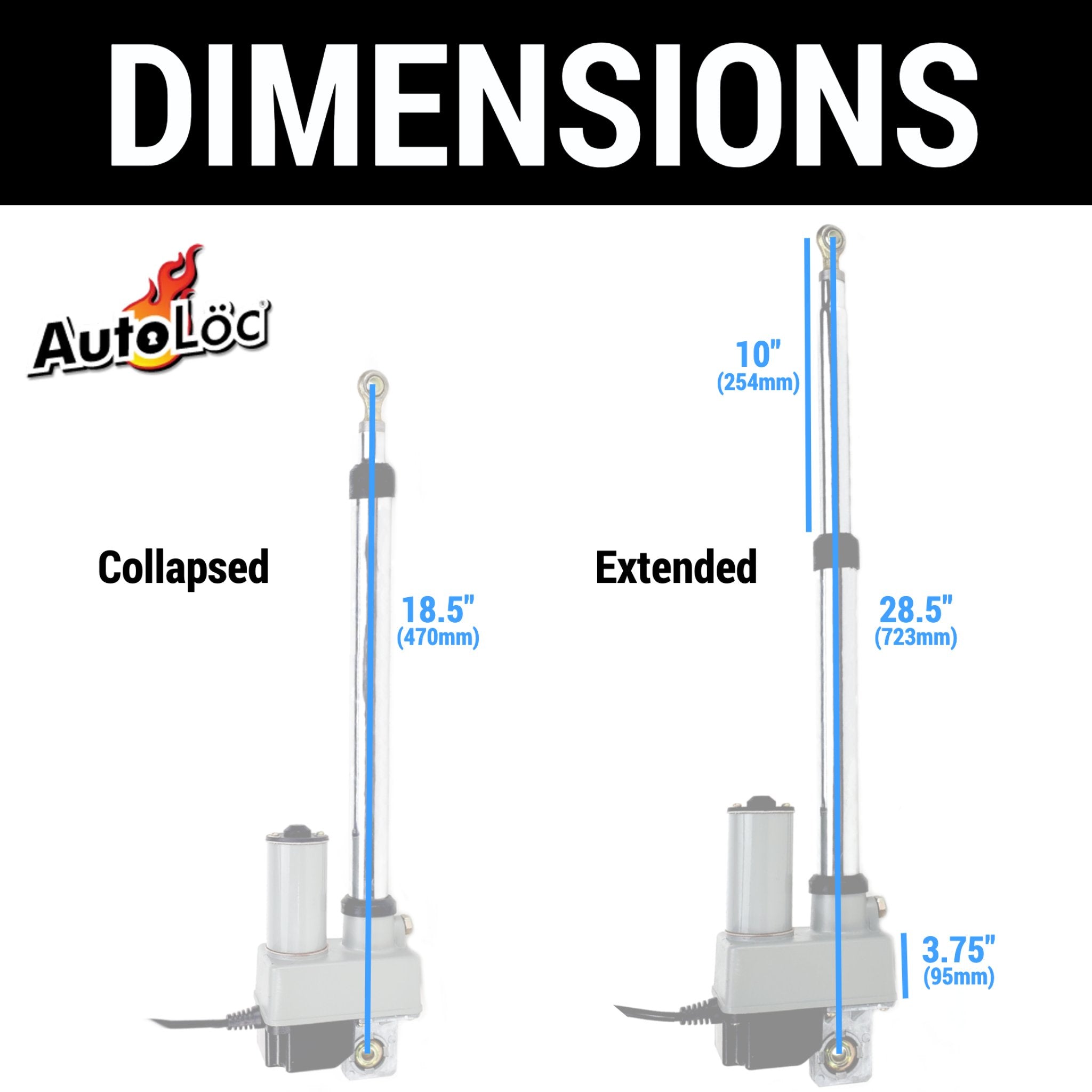 Motor eléctrico de actuador lineal ajustable de 12 voltios y 10" de alta resistencia, capacidad de 200 lb