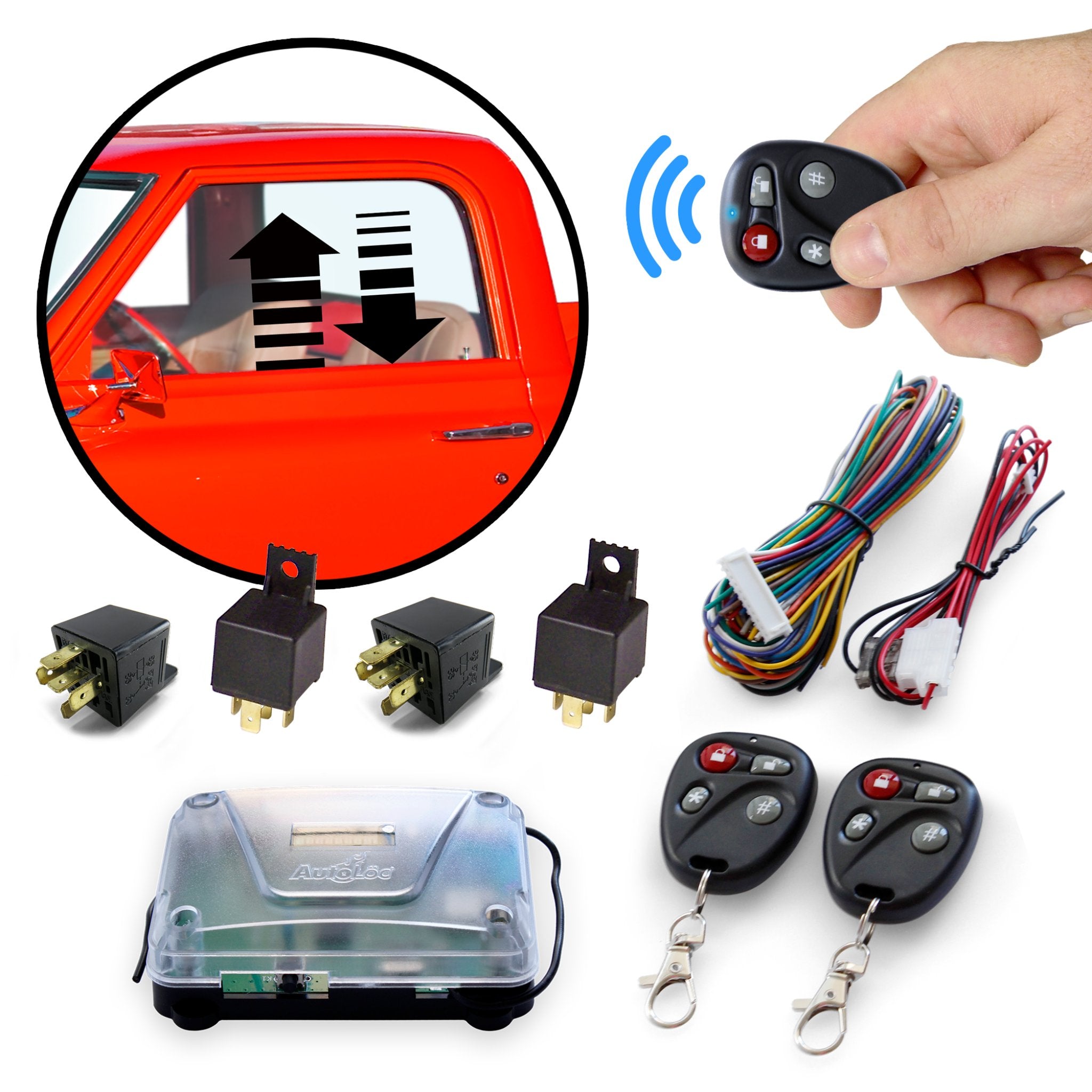 Autoloc Remote Car Power Window Control Kit w/ & 8 Channel Keyless Entry System