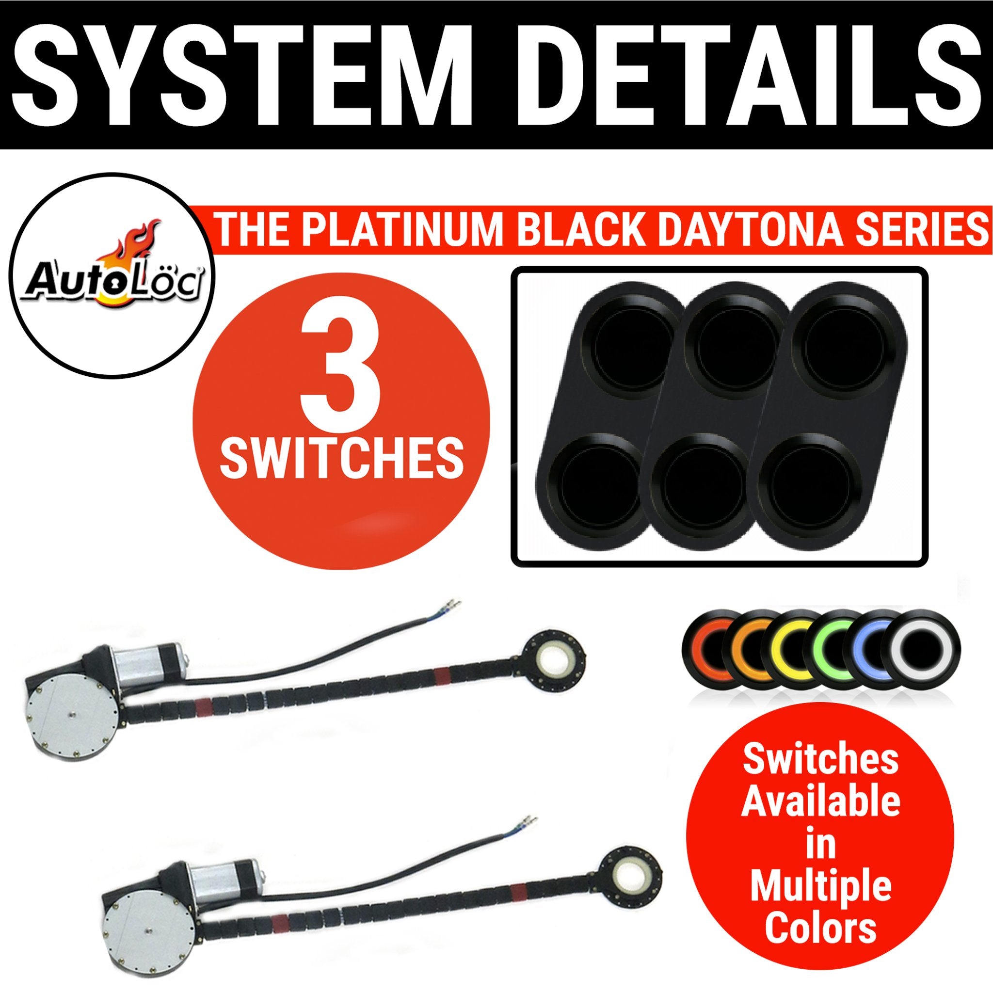 2 Door Universal Car Power Window Kit with Billet Aluminum Black Daytona Series Switches