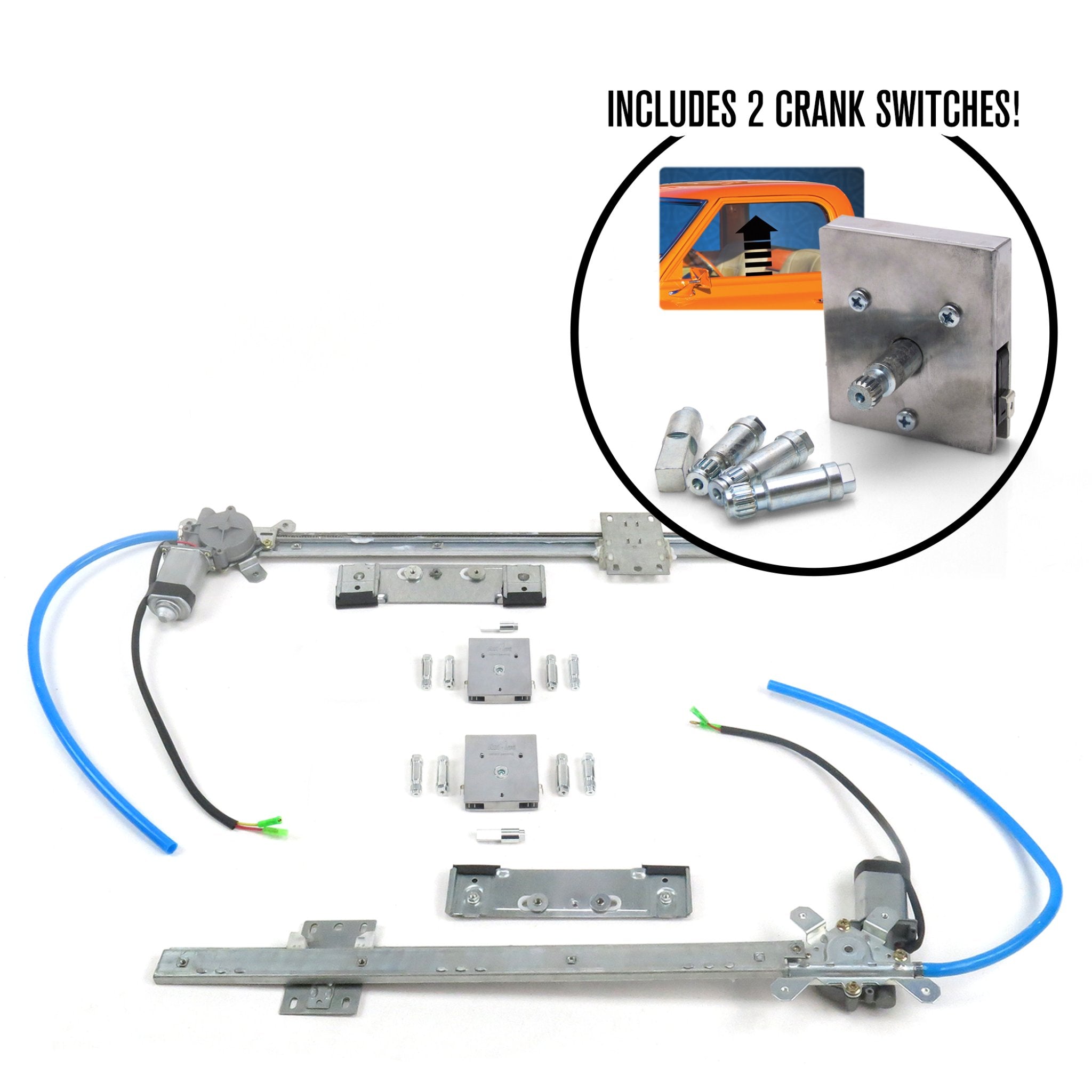 Kit de conversión de ventana eléctrica plana de 2 puertas con 2 interruptores de manivela de aluminio Billet