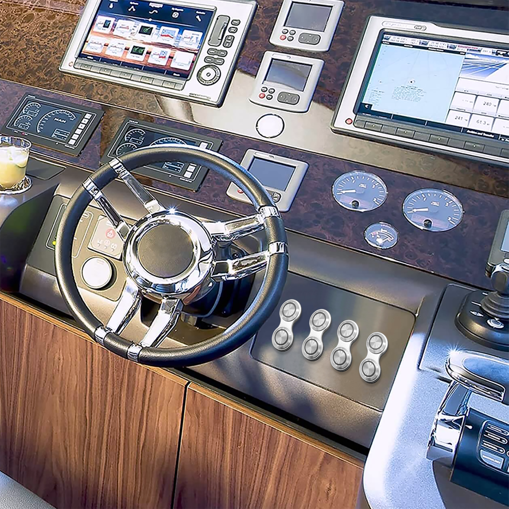 Silver Retro Billet Switches Installed on Boat Dash