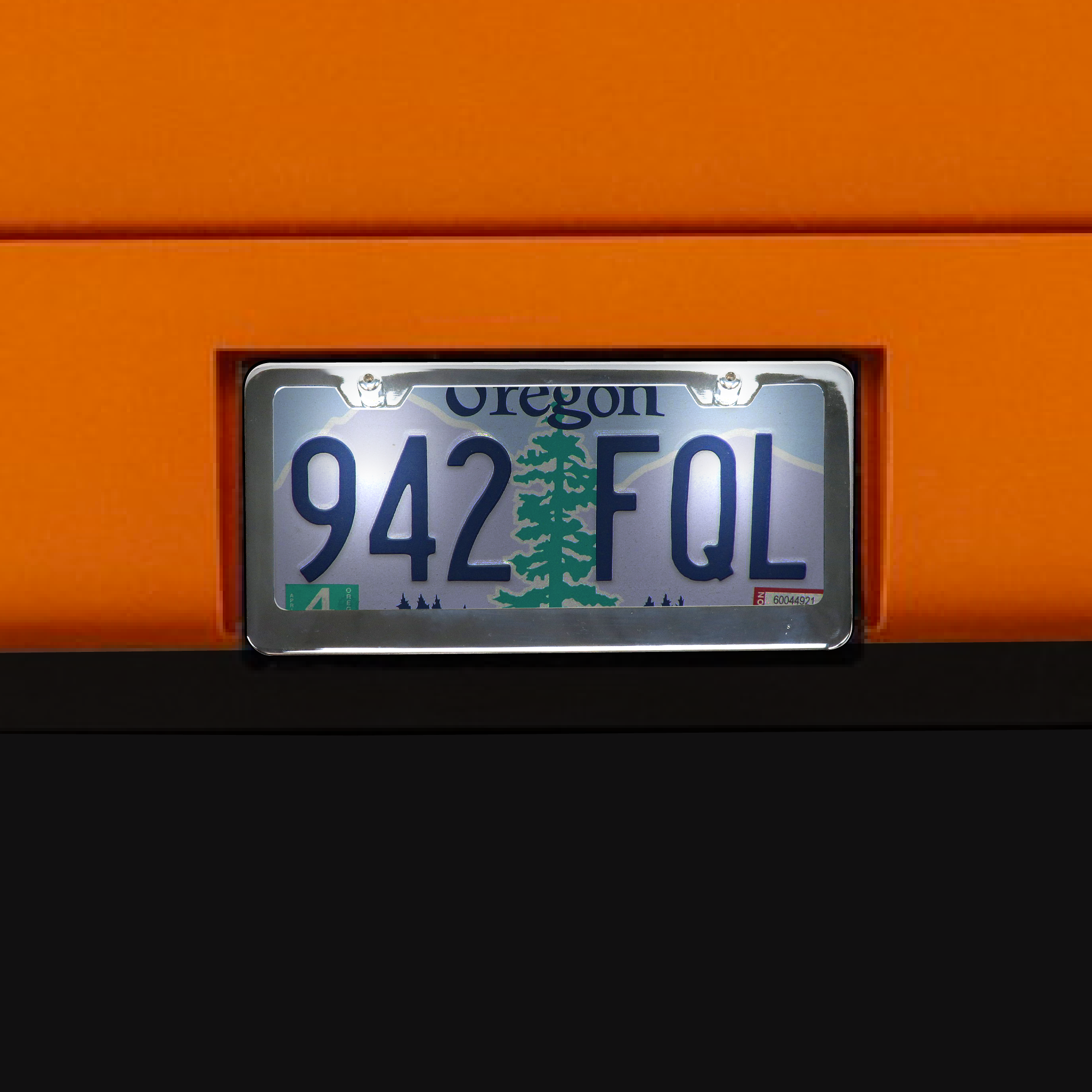 Lighted License Plate Frame Mounted on Car
