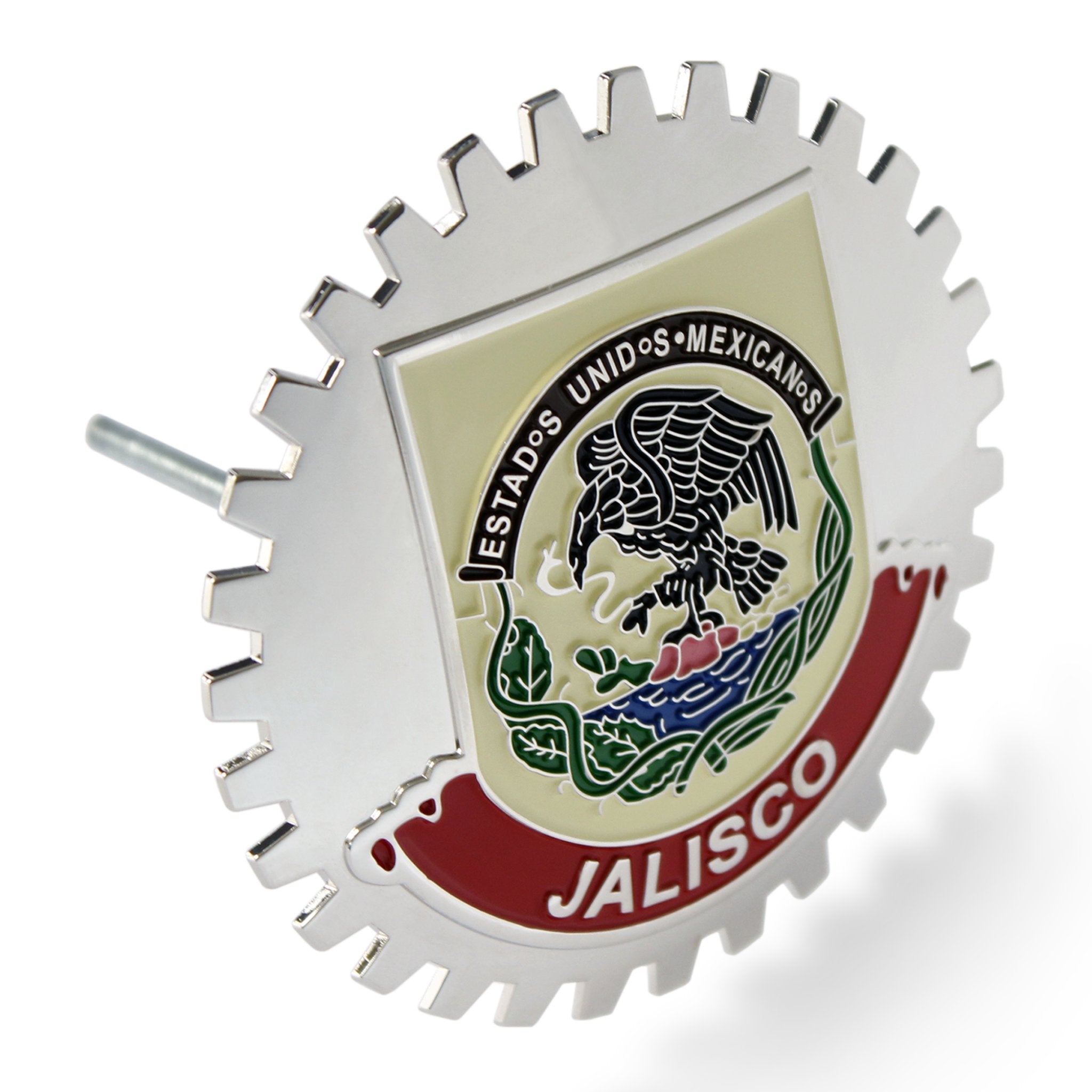 Insignia de parrilla cromada Jalisco México emblema bandera bandera roja medallón coche camión SUV