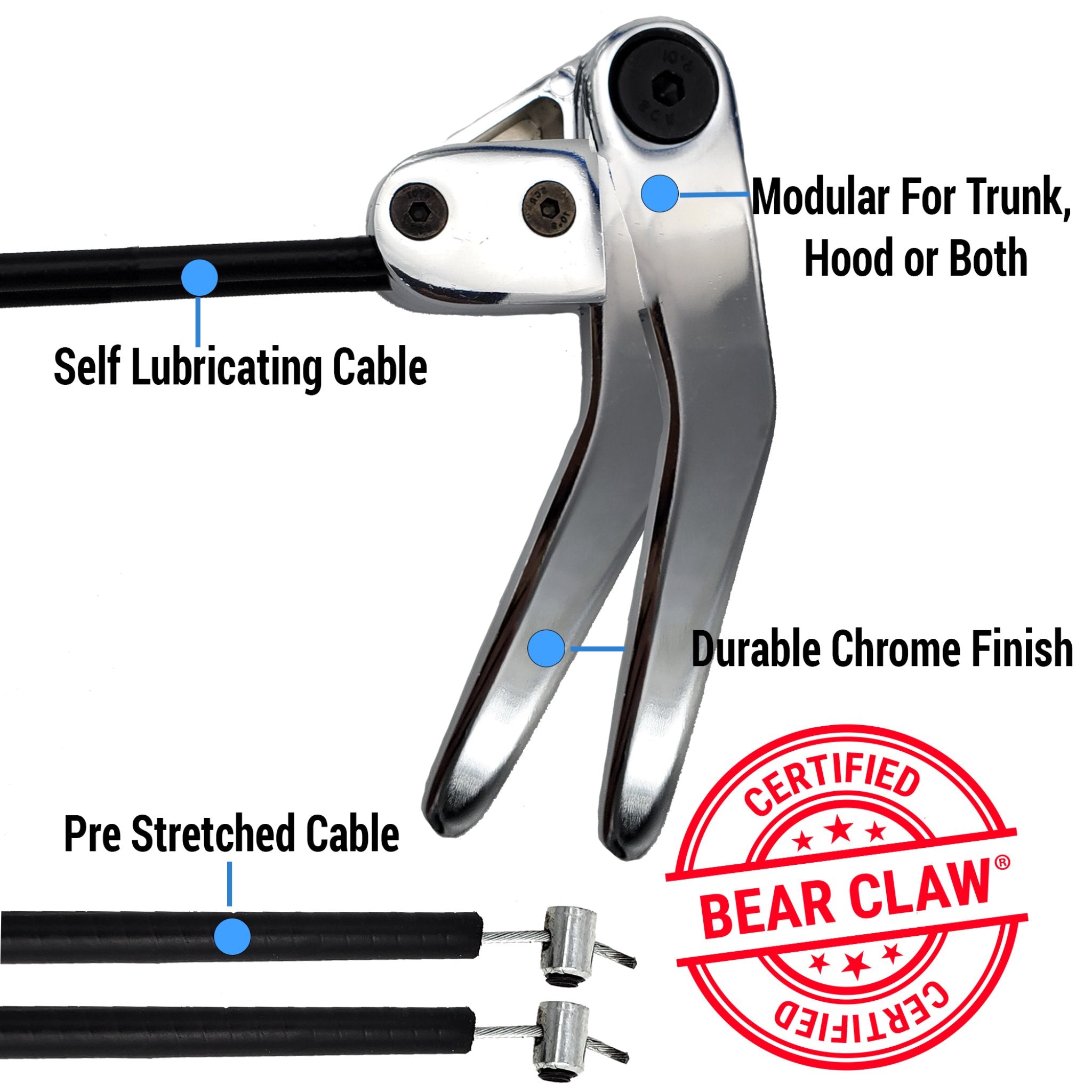 Dual Bear Claw Car Door Trunk Hood 2 Latch Handle Release Kit Pair Chrome Lever