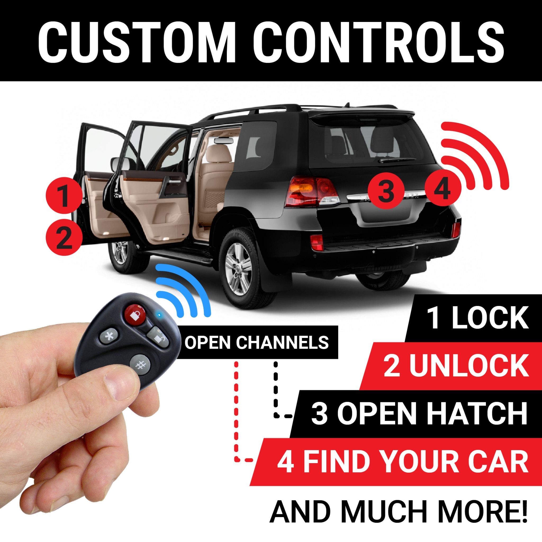 Autoloc 4 canales Control remoto sistema de entrada sin llave 2 llavero cerradura desbloquear puerta