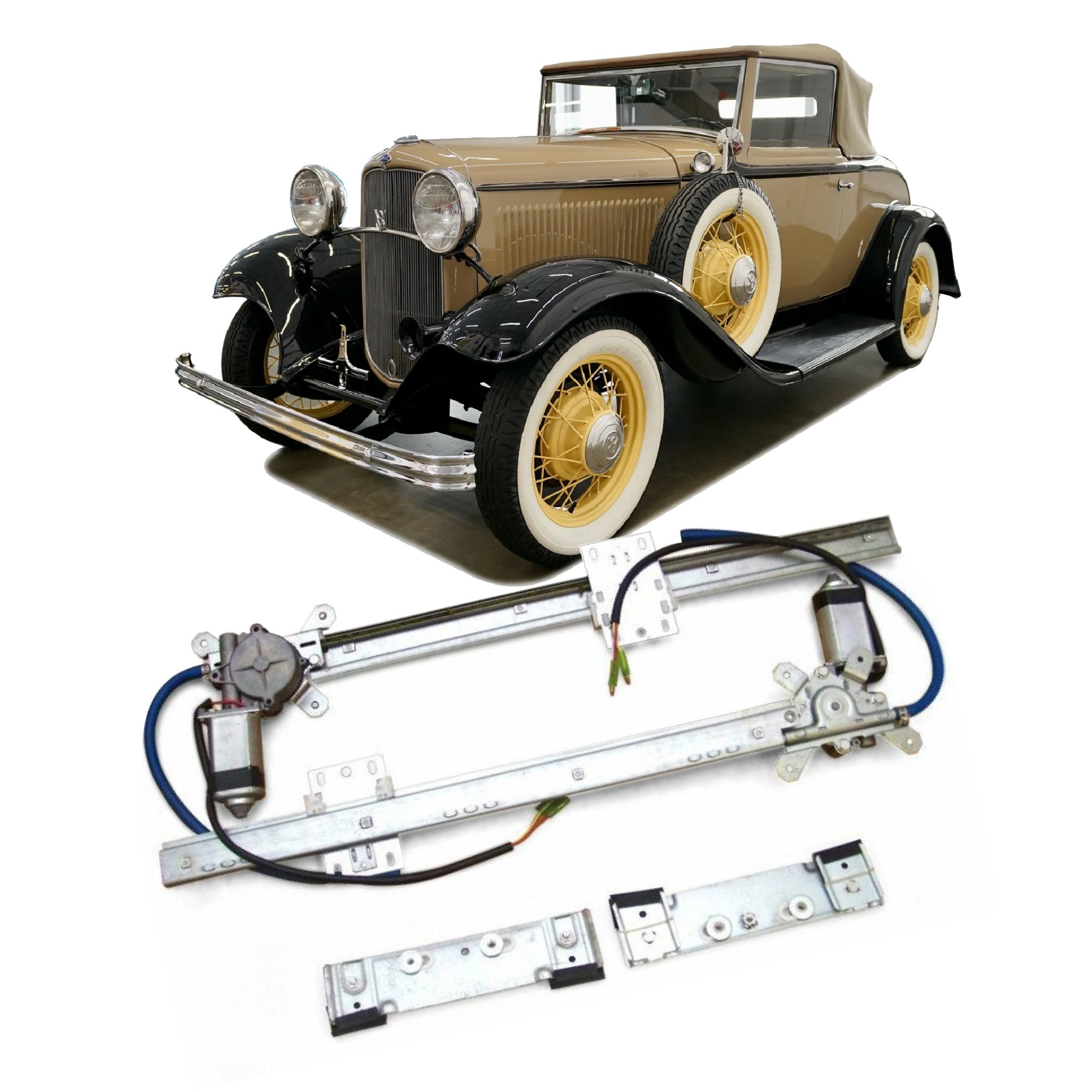 2 Door Flat Glass 12V Power Window Conversion Kit for 1932 Model B Cabriolet