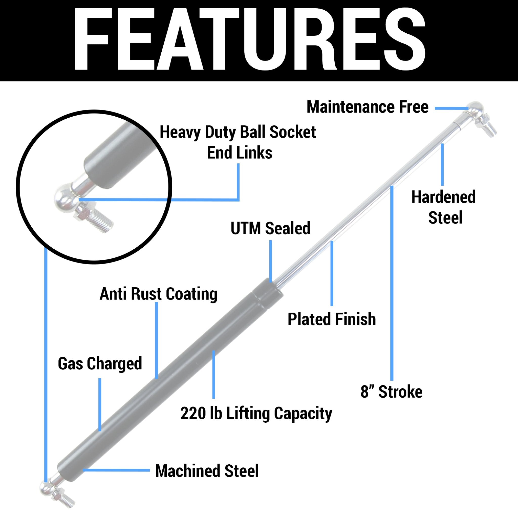 Kit de asistencia de elevación de puntal de gas con bisagra vertical para puerta vertical Lambo con soportes para automóvil / camión