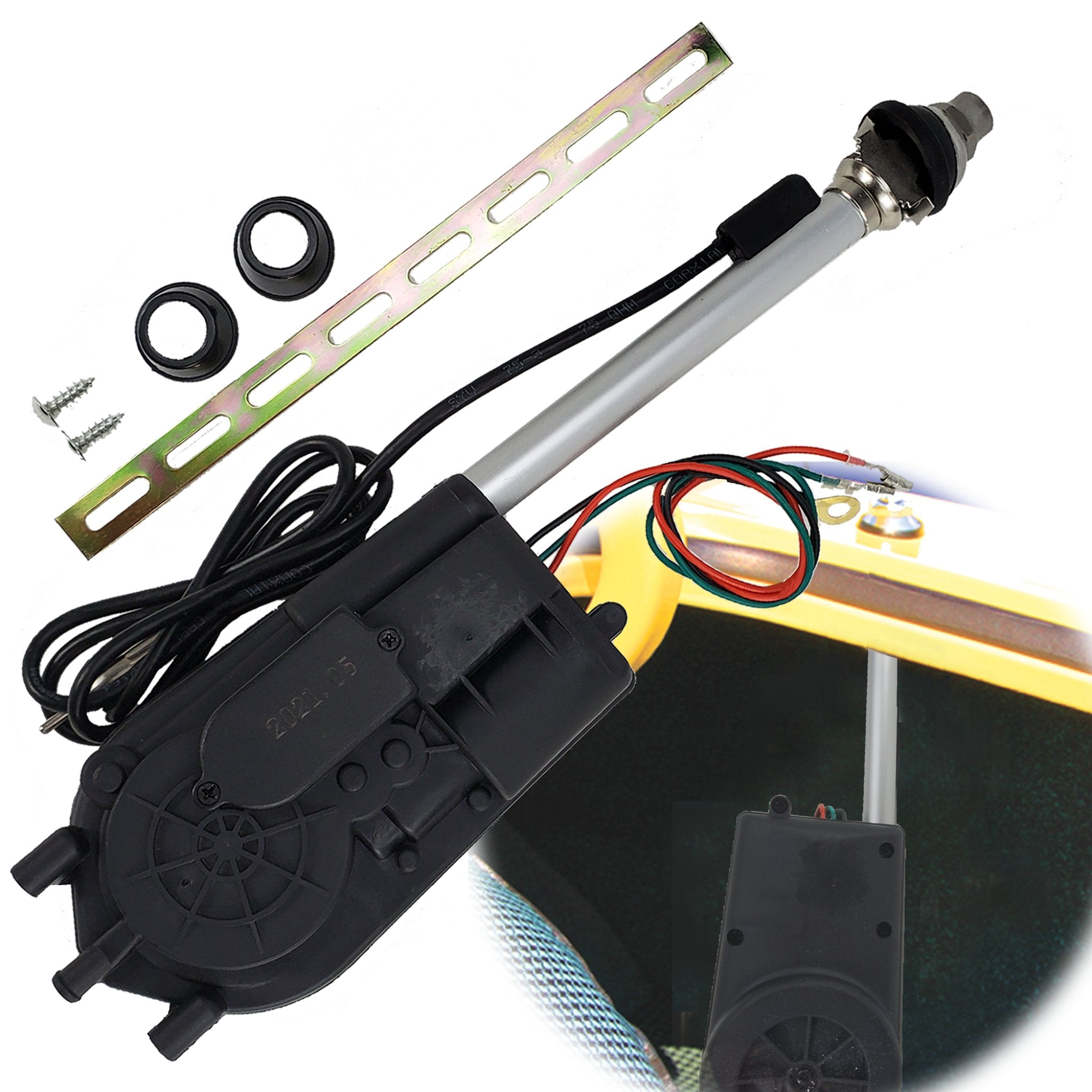Frenched AM FM Car Radio Automatic Power Antenna Kit Electric Stainless Mast 12V