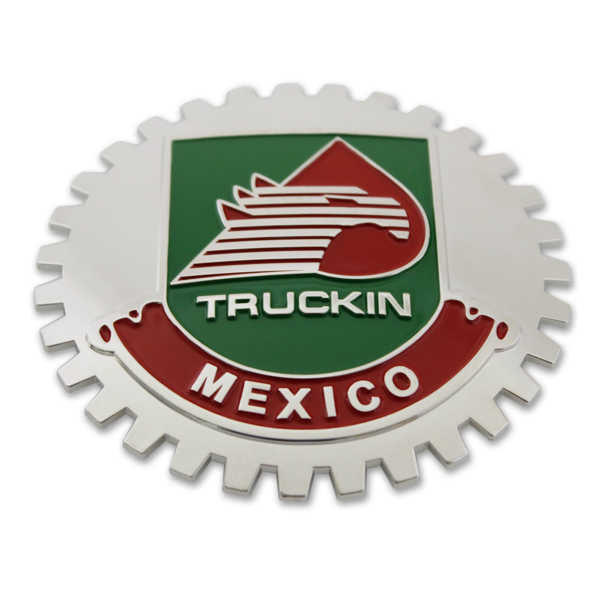 Insignia cromada para parrilla de coche y camión, emblema de Metal de Truckin México, medallón de bandera