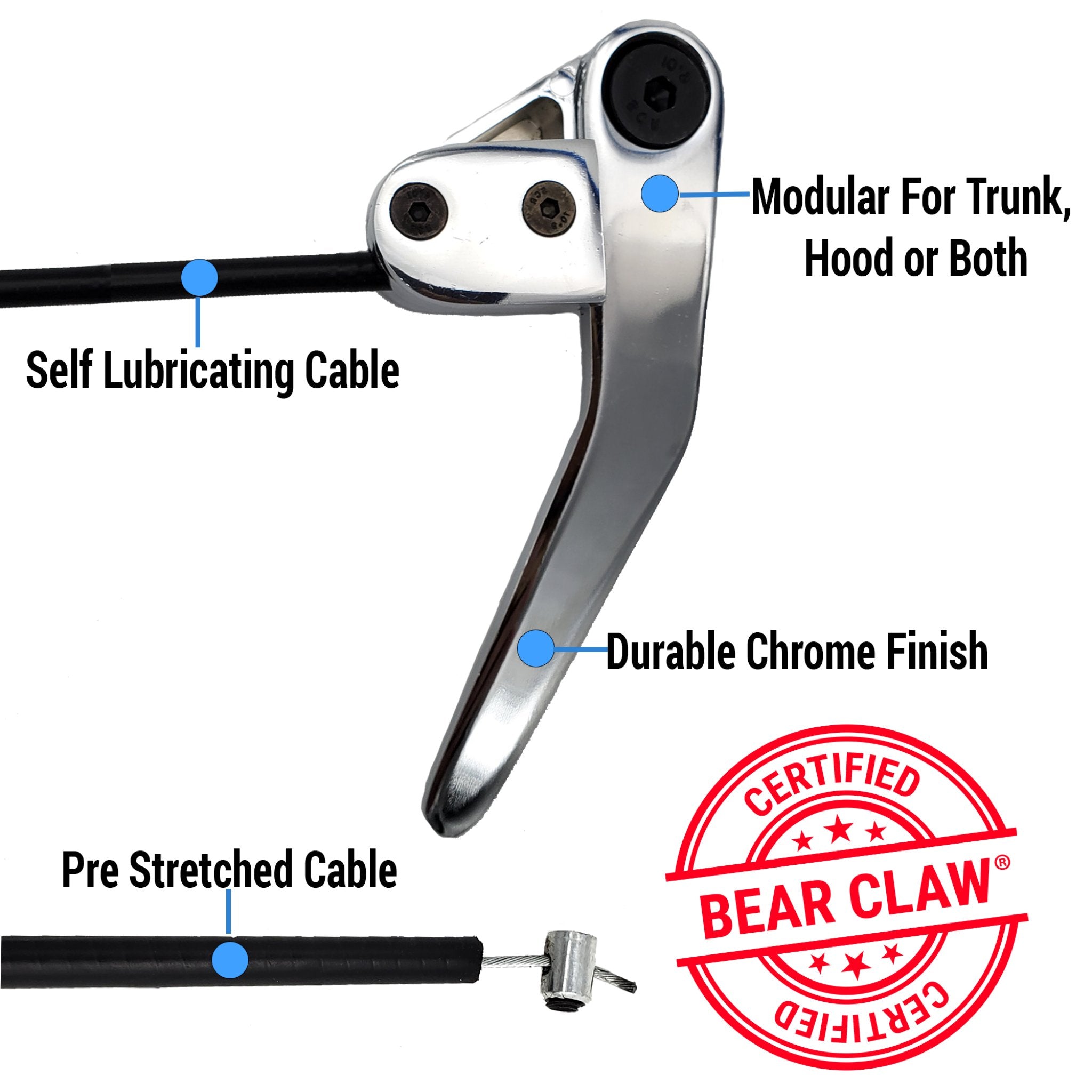 Bear Claw Car Door Hood Hatch Trunk Latch Release Handle Kit Chrome Manual Lever