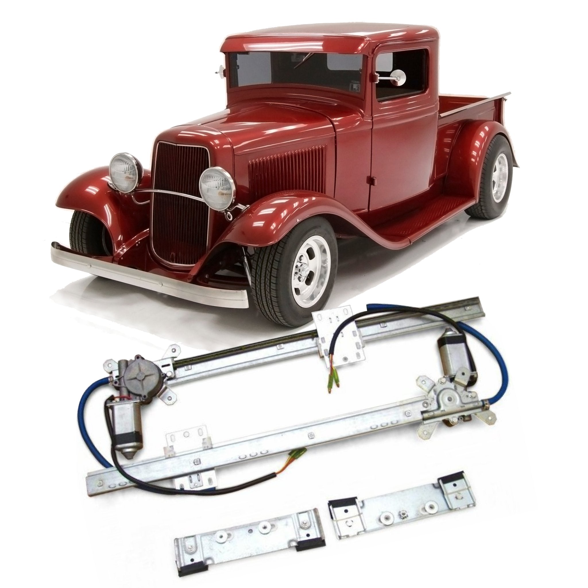 Flat Glass 12V Electric Power Window Conversion Kit for 1933 Model 40 Pickup
