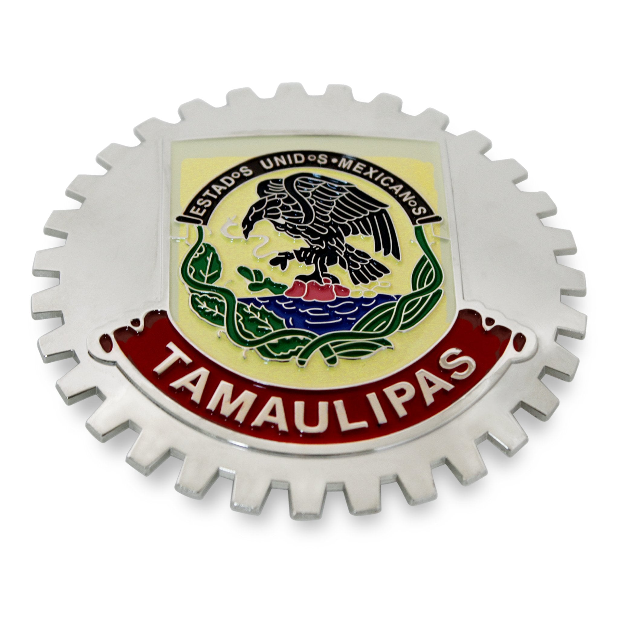Chrome Car Truck SUV Grill Badge Tamaulipas Mexico Metal Emblem Flag  Medallion