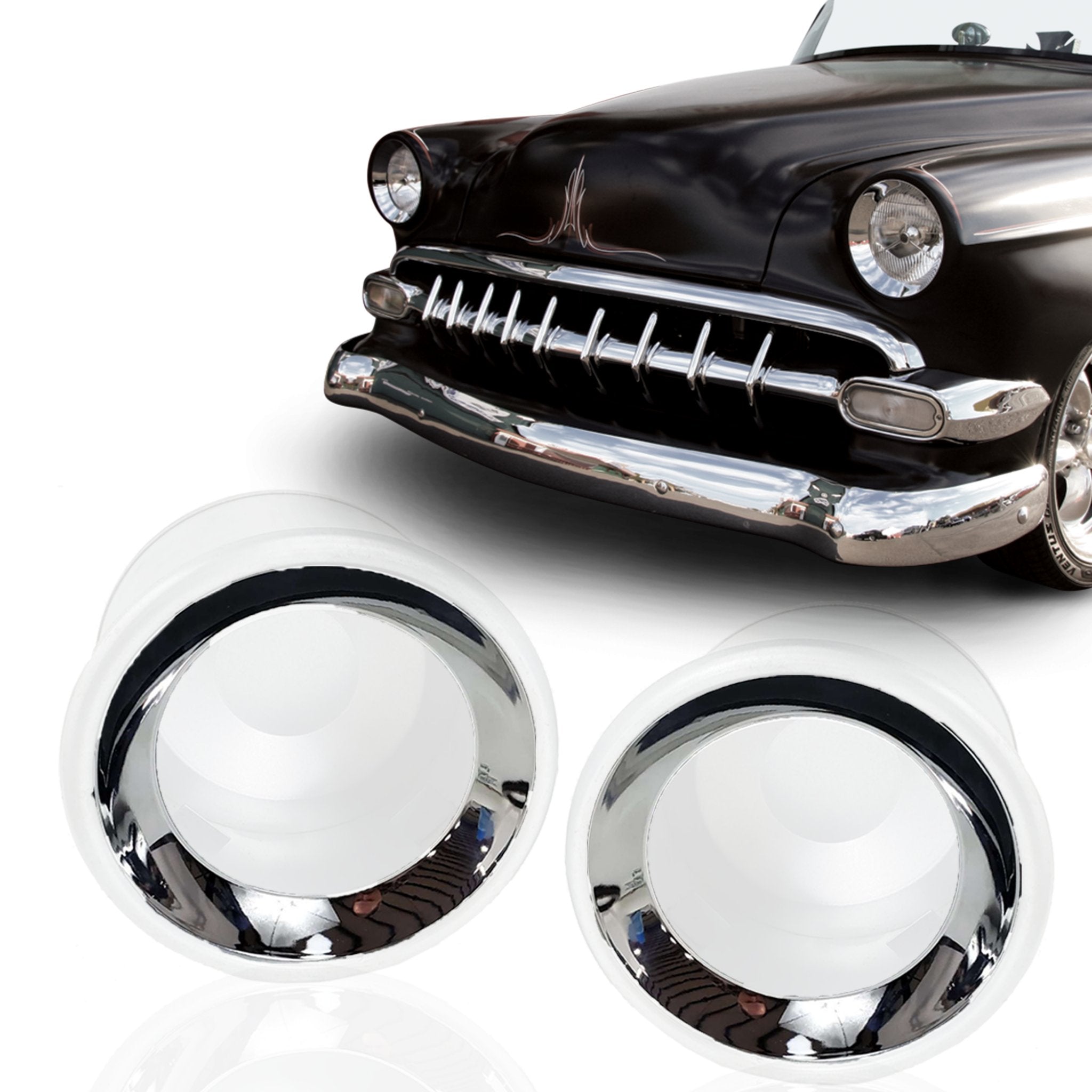 Recessed Frenched Headlight Chrome Trim Ring Pair 7" Flush Mount Bucket Bezel