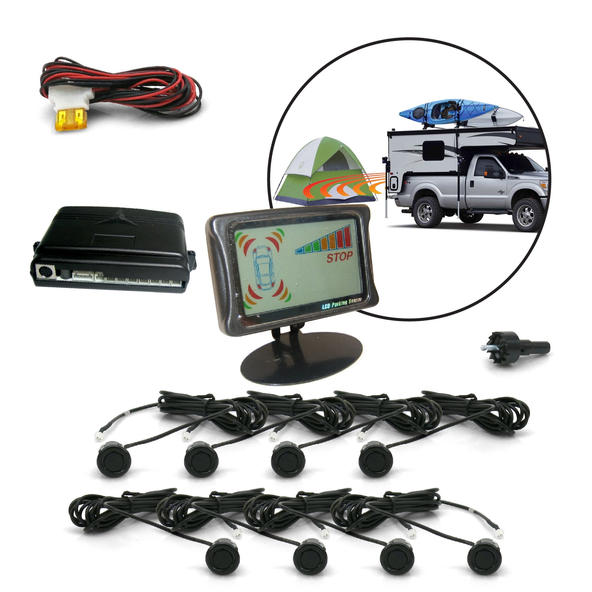 Front and Rear Backup Parking 8 Sensor Warning System Sound Alert & LCD Display