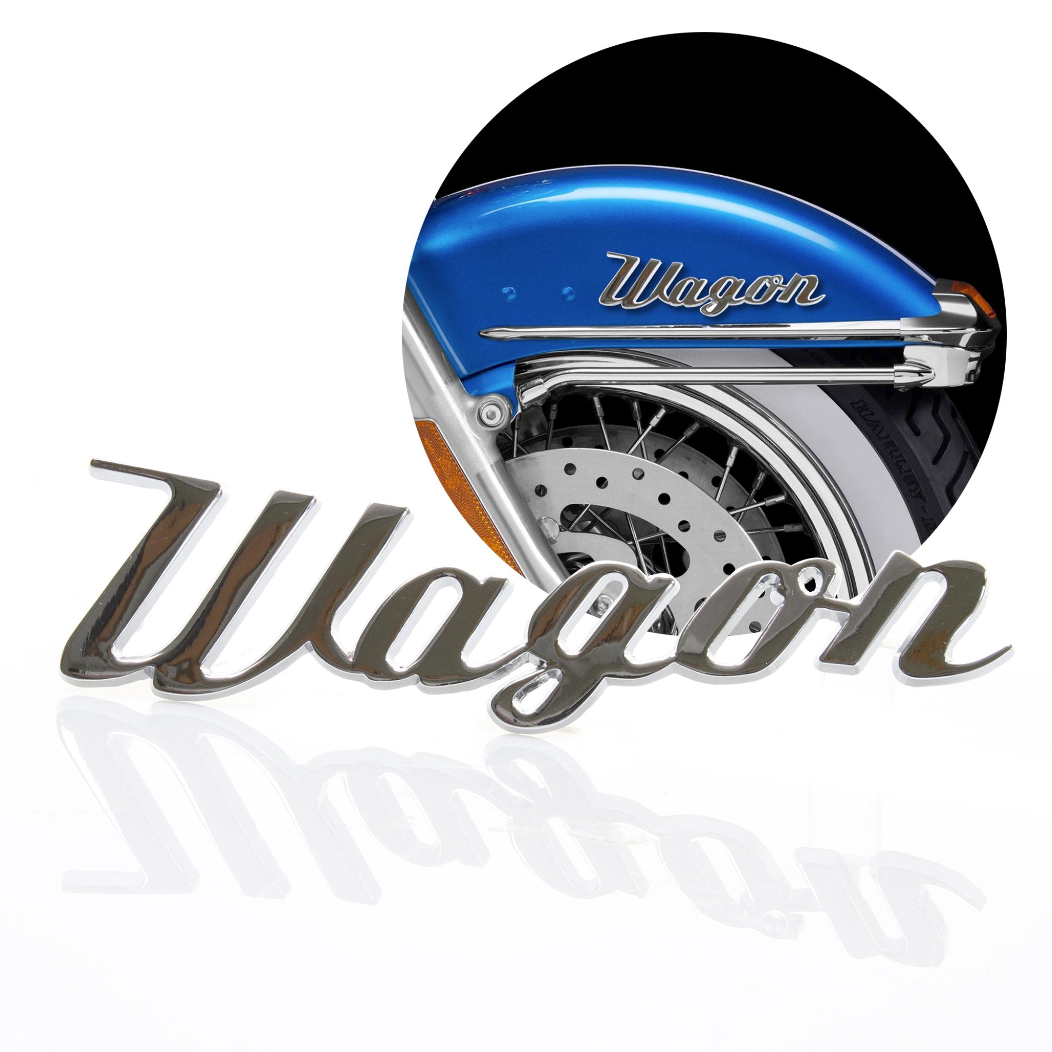 Insignia de emblema de guardabarros con letras de guión automático "Wagon" de metal cromado, insignia para coche, camión, Hot Rod