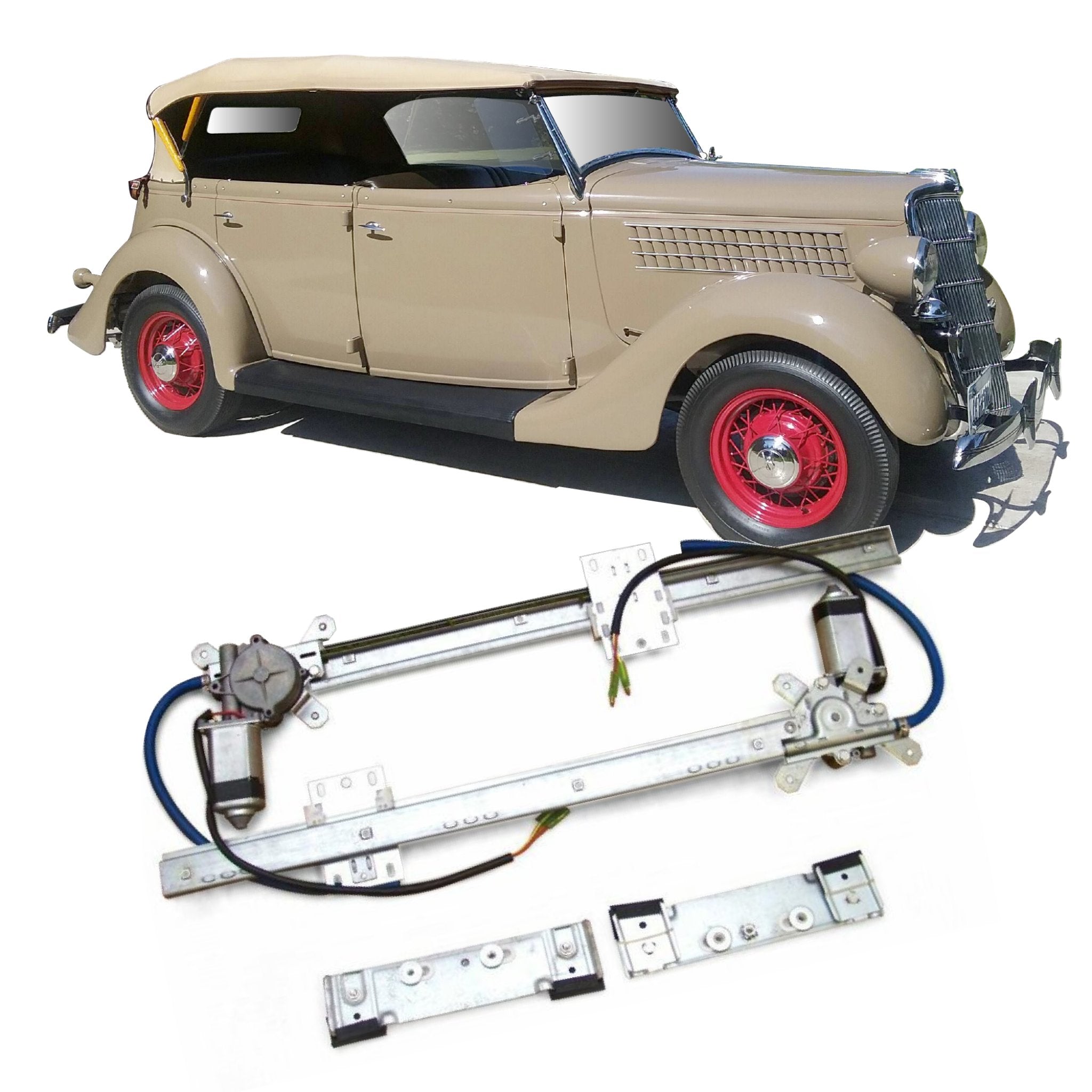 2 Door Flat Glass Power Window Conversion Kit for 1935 Ford Model 48 Phaeton
