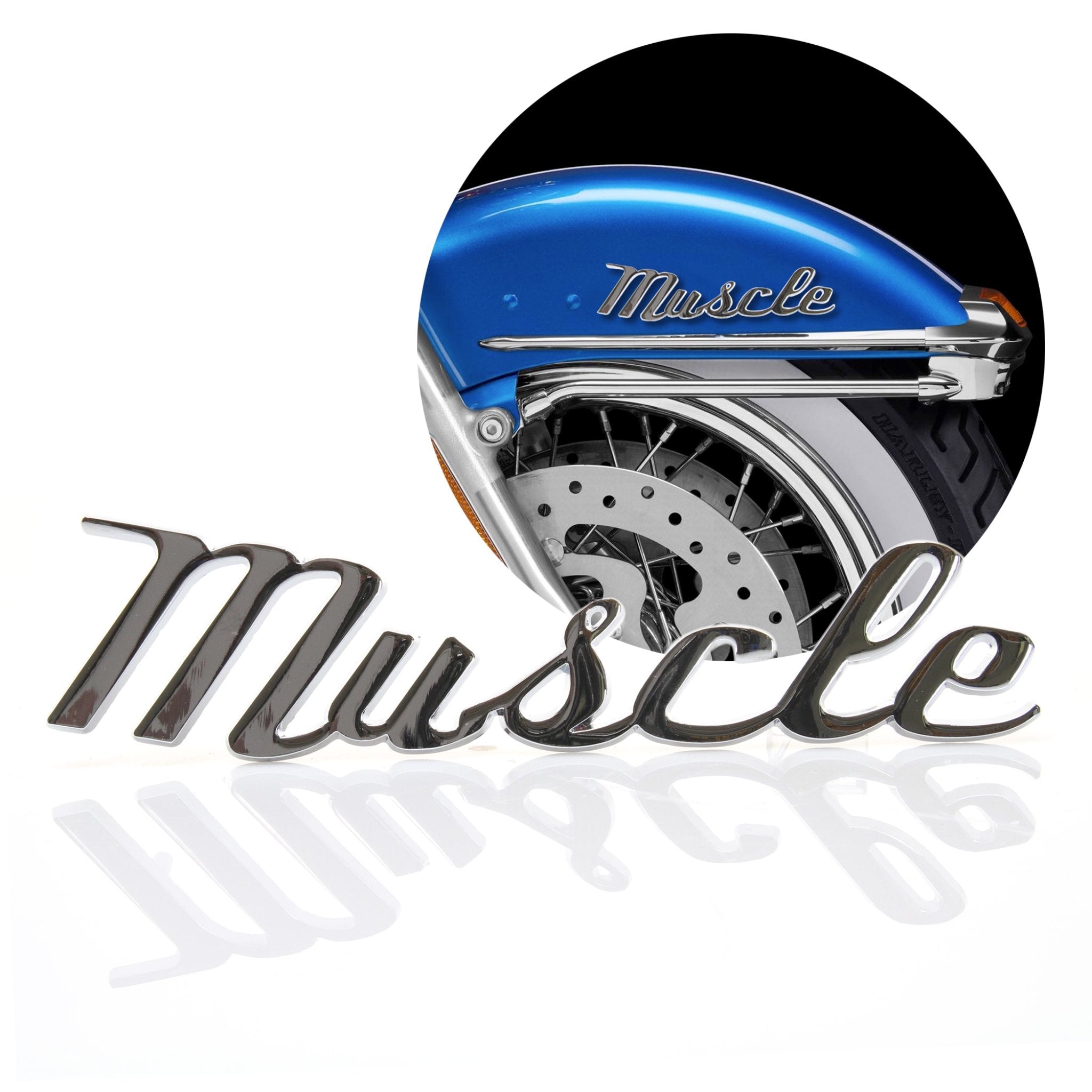 Insignia de emblema de guardabarros con letras de guión de coche "Músculo" de metal cromado para coche, camión
