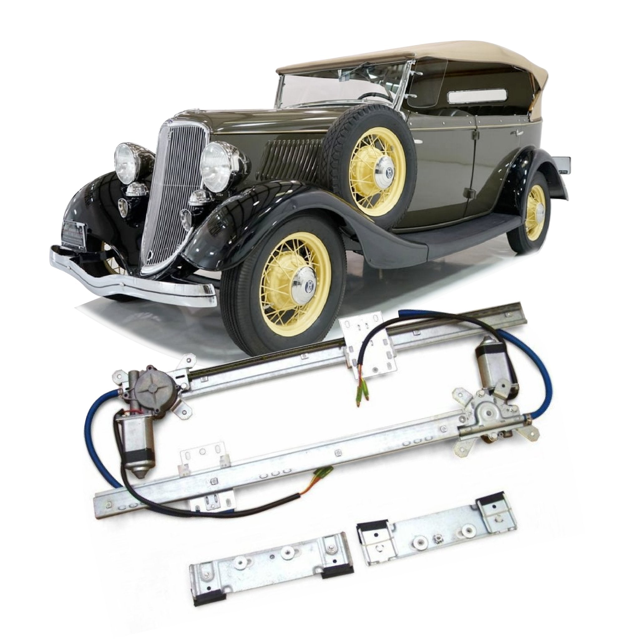 2 Door Flat Glass 12V Power Window Conversion Kit for 1933 Model 40 Phaeton