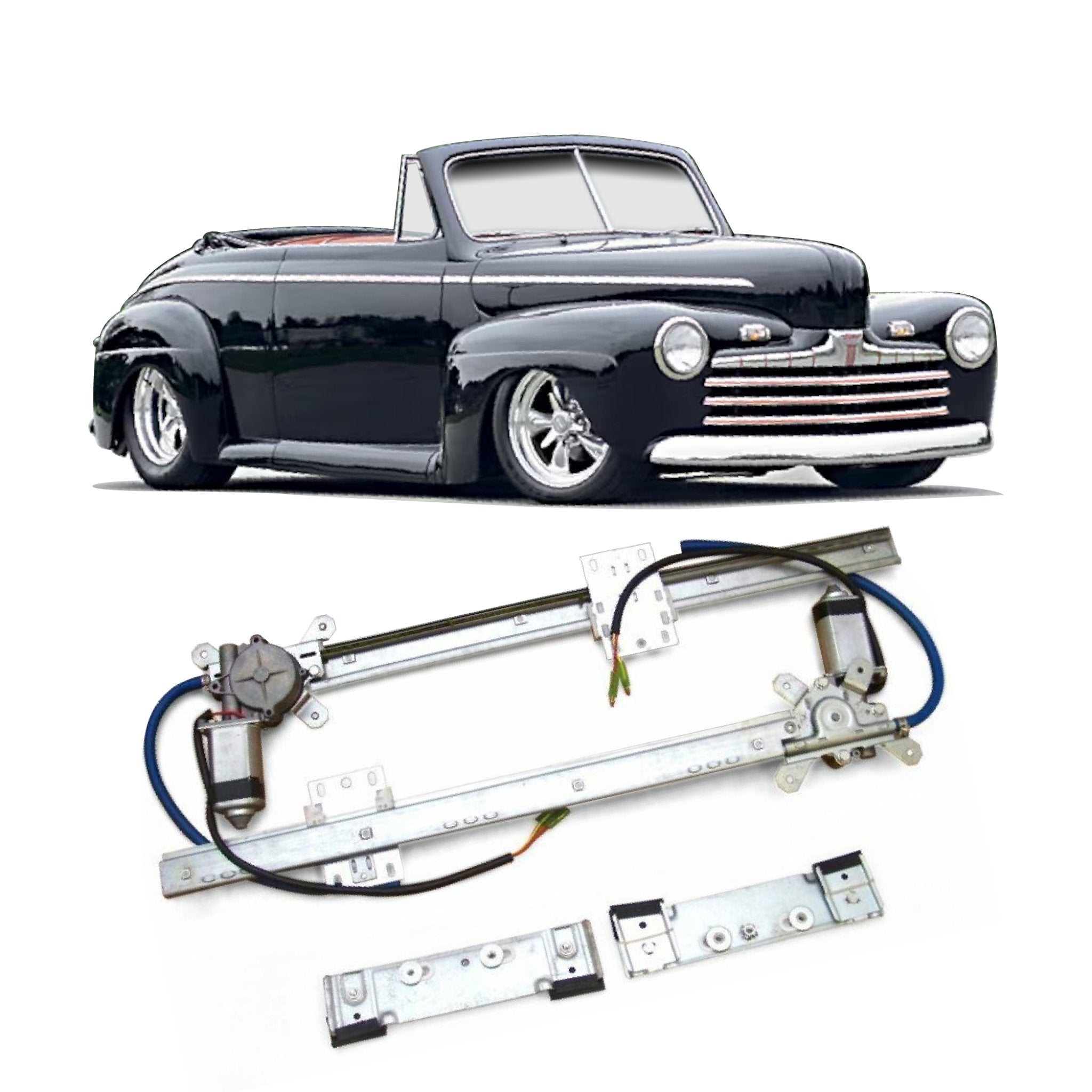 2 Door Flat Glass 12V Power Window Conversion Kit for 1946 Ford Convertible