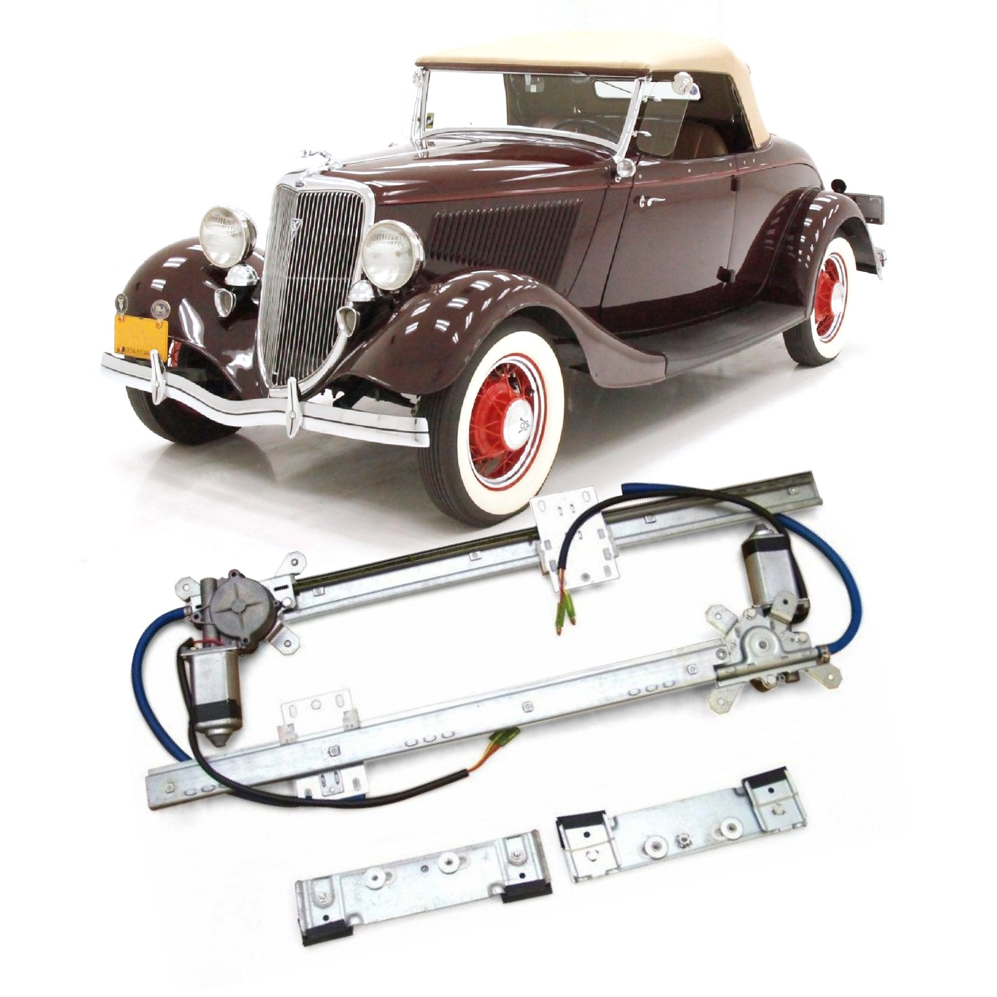 Flat Glass 12V Electric Power Window Conversion Kit for 1934 Model 40 Cabriolet
