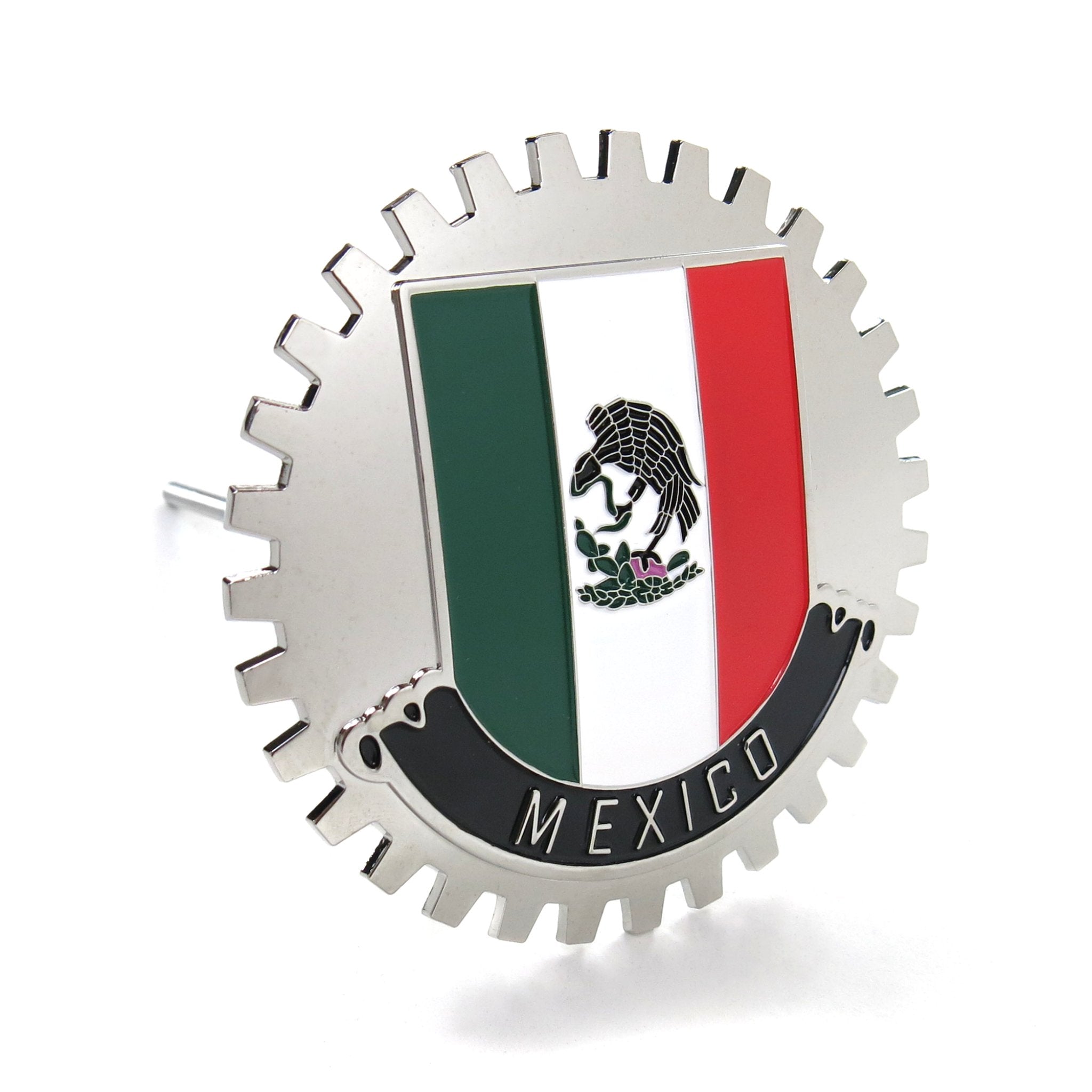 Chrome Car Truck Grill Badge Mexico Emblem Mexican Flag Black Banner Medallion