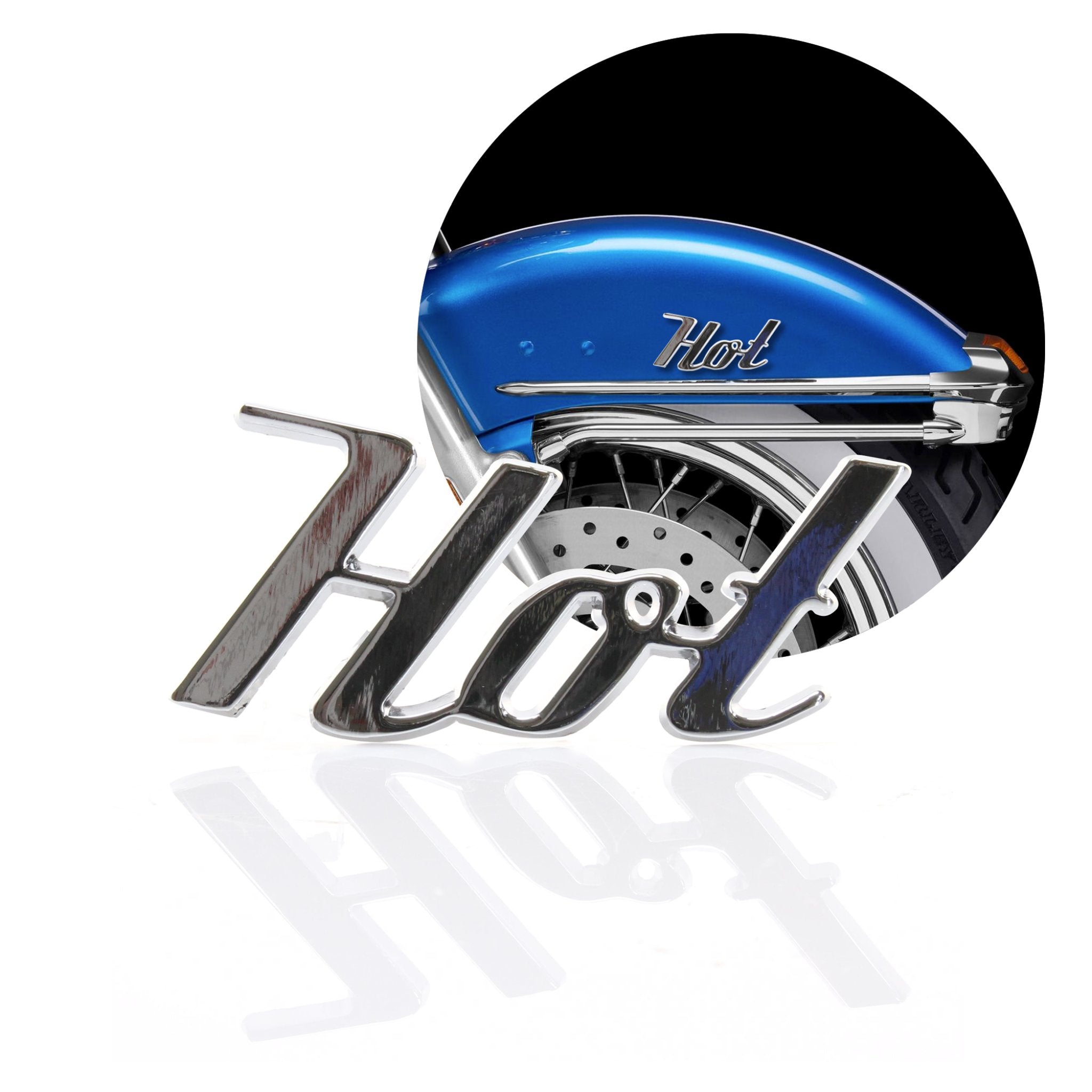 Chrome Metal "Hot" Script Lettering Car Truck Hot Rod Fender Emblem Grille Badge