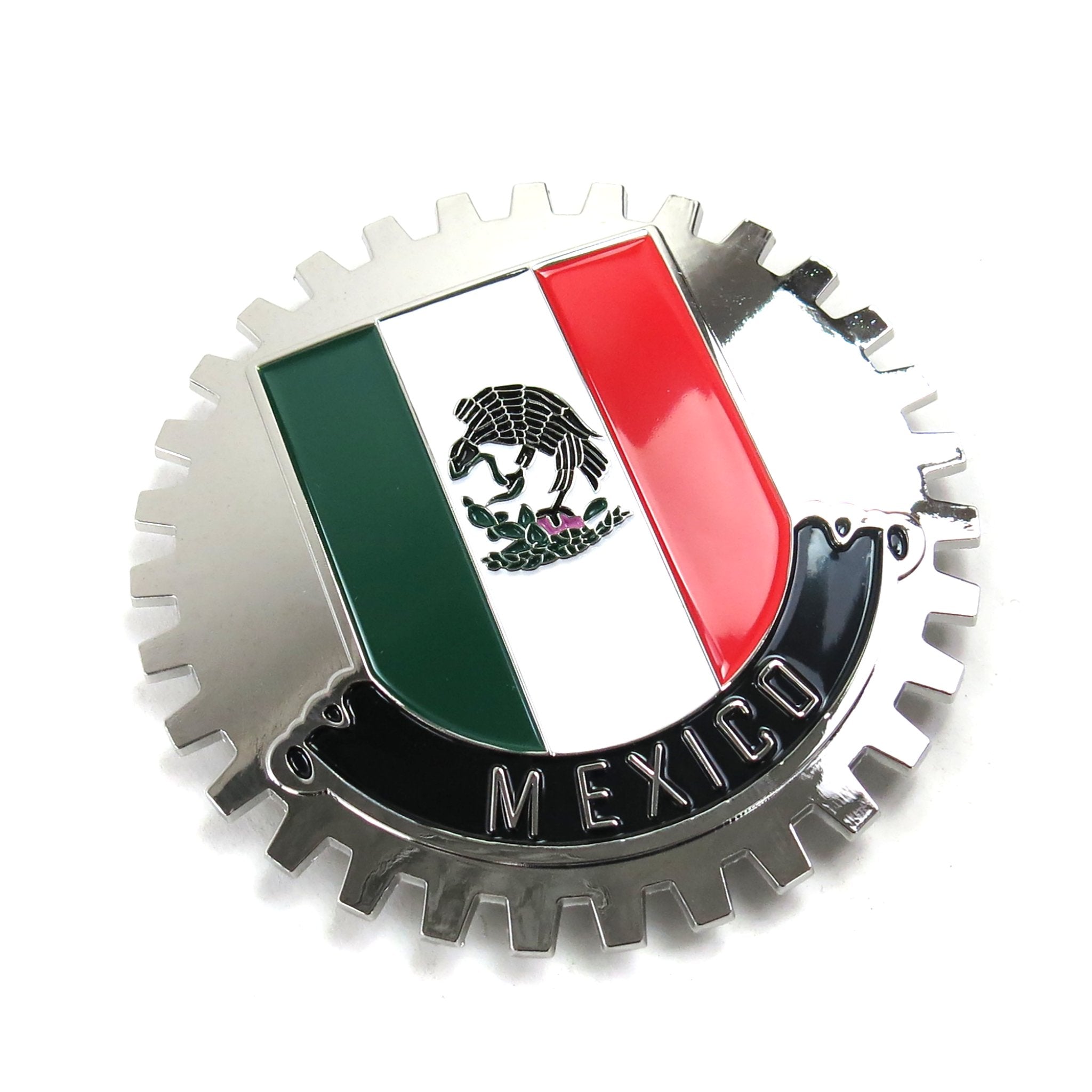 Insignia cromada para parrilla de coche, emblema de México, bandera mexicana, medallón de bandera negra